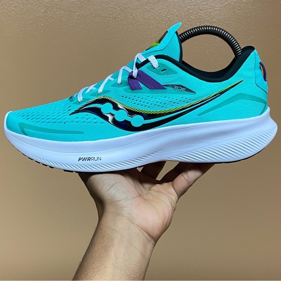 Saucony Ride 15 “Cool Mint Purple Volt Black White” Size 10.5 - Picture 9 of 17